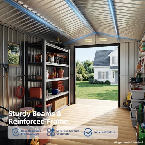8x10 FT Outdoor Storage Shed, Metal Garden Shed with Floor Base & Updated Frame Structure, Lockable Door and Window, Large Tool Shed for Backyard, Patio, Lawn, Utility & Bike Storage - size: 8x10 FT with Base