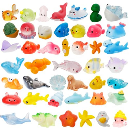 44 Pcs Mini Ocean Resin Animals 44 Styles Resin Animals Figurines Bulk for Fairy Garden Miniature Dollhouse Accessories Hide Crafts Decor - style: 44Pcs-Ocean