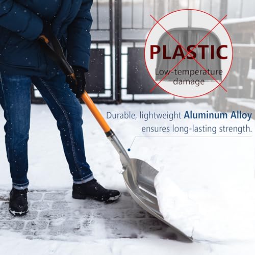 VNIMTI Aluminum Snow Shovel with D Handle Metal Snow Shovel for Driveway 45Inches 3.7 Pounds Transfer Shovel Shovel for Gardening, Orange