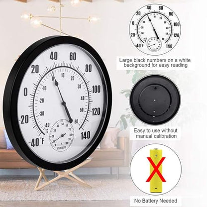 10 Inch Indoor Outdoor Thermometer with Hygrometer, Analog Wall Mounted Temperature and Humidity Gauge, Large Easy to Read Display