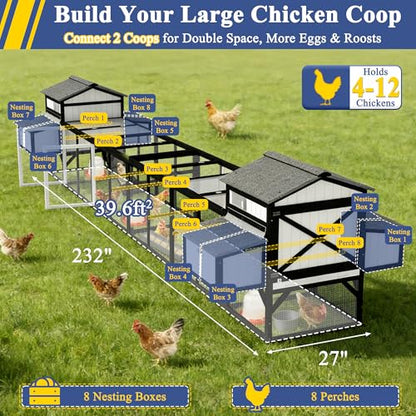 Ketive 116" Large Chicken Coop with Run, Wooden Hen House Outdoor Poultry Cage 28.41 ft² for 4–6 Chickens, 4 Nesting Boxes, 4 Perches, Easy-Clean Slide Out Tray, Expandable Backyard Coop - size: 116.0"L x 56.0"W x 44.0"H