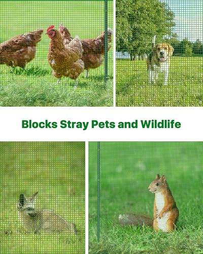 Temporary Fence with Metal Posts, 40" Hx50'L Garden Fence Animal Barrier with Ground Spikes, Plastic Fencing for Outdoor Dogs, Chicken, for Backyard, Patio, Garden