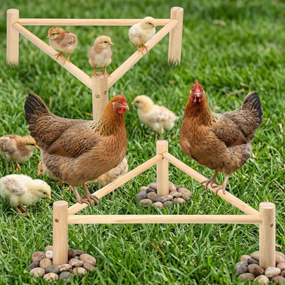 Chicken Perch for Coop & Brooder, Chicken Roosting Bars, Chicken Toys & Pine Wooden Coop Accessories, Triangular Chick Perch for Parrots Birds, Natural Poultry Stand Chicken Nesting Support (2 PCS) - size: 2 Pcs