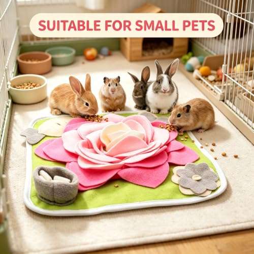 Rabbit Foraging Mat Snuffle Mat for Small Animals Bunny Puzzle Toys Pets Interactive Feeding Mat for Guinea Pigs Hedgehog Chinchilla Puppies (Pink) - color: Pink