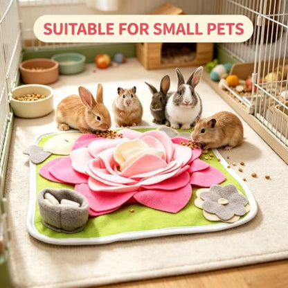 Rabbit Foraging Mat Snuffle Mat for Small Animals Bunny Puzzle Toys Pets Interactive Feeding Mat for Guinea Pigs Hedgehog Chinchilla Puppies (Pink) - color: Pink