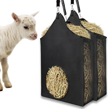 Horse Hay Bag Feeder, Slow Feed Hay Bag Suitable for Goats, Donkeys, and Horses, with Metal Ring and Adjustable Strap (2 Pack) - color: 2 Pcs