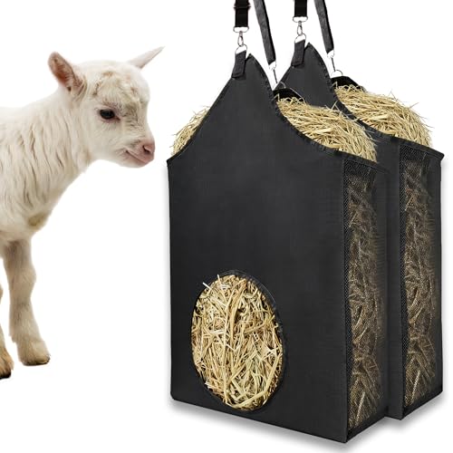 Horse Hay Bag Feeder, Slow Feed Hay Bag Suitable for Goats, Donkeys, and Horses, with Metal Ring and Adjustable Strap (2 Pack) - color: 2 Pcs