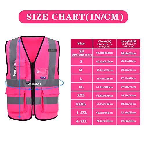 6XL 7XL 8XL Pink Safety Vest with pocket, Pink 6XL-8XL - color: Pink, size: 6X-Large