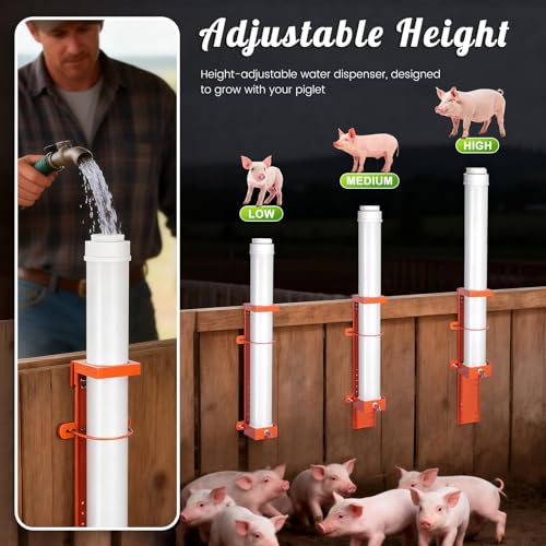 Hanging Vertical Pipe Waterer with Steel Nipples Adjustable Height | Easy Mounting Automatic Pig Waterer for Pigs & Other Livestock, Durable PVC Material, 9l Large Capacity