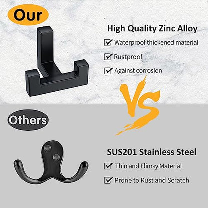 5 Pack Heavy Duty Double Claw Coat Hook Wall Mount with Screw Retro Double Coat Hook Utility Hook for Coats, Scarves, Bags, Towels, Keys, Hats, Mugs, Hats (Black) - color: Black
