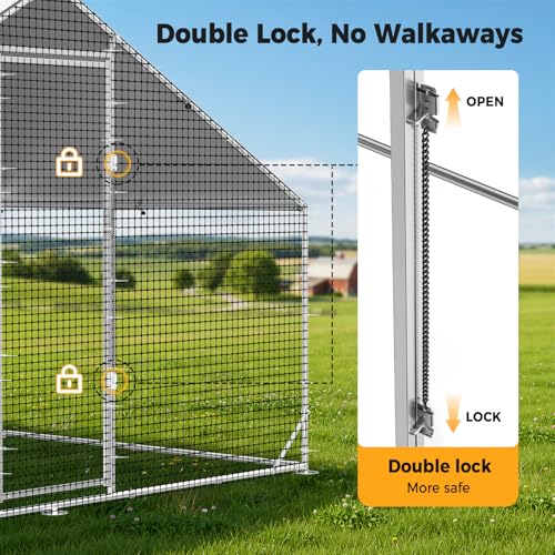 CAMMOO Metal Chicken Coop with Run, 13.1x9.8x6.6ft, Walk-in Chicken Run for Yard with Cover, Upgrade Double Lock & Rust-Proof Mesh, Stainless Steel Ties, Easy Assembly, Chicken Pen for Ducks, Rabbits - size: 13.1'L x 9.8'W x 6.6'H