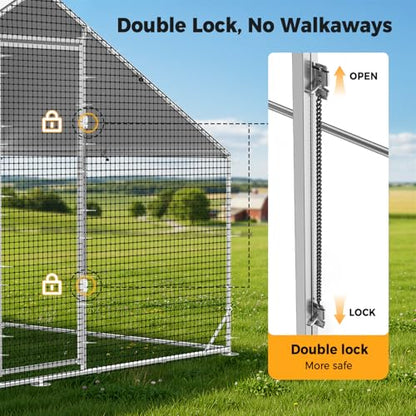 CAMMOO Metal Chicken Coop with Run, 13.1x9.8x6.6ft, Walk-in Chicken Run for Yard with Cover, Upgrade Double Lock & Rust-Proof Mesh, Stainless Steel Ties, Easy Assembly, Chicken Pen for Ducks, Rabbits - size: 13.1'L x 9.8'W x 6.6'H