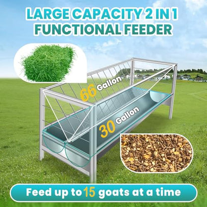 2 in 1 Heavy-Duty Stainless Steel Pasture Hay Feeder, 96 Gallon Livestock Feed Trough, Detachable Ease of Assembly, Goat Hay Feeder for Sheep, Calf, Cow and Horse (Stainless Steel)