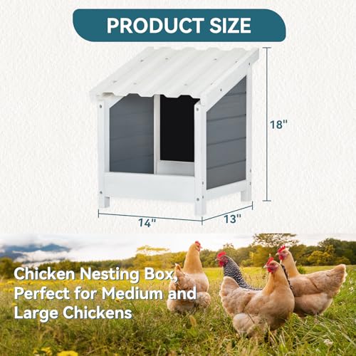 PETSFIT 1 Hole Chicken Nesting Box-All Weather PVC Roof, Natural Wood Design with Privacy Back Panel for Hens-Wall Mounted or Floor Use in Coops, Farms, Backyards,Easy to Assemble and Clean - size: 1 Holes