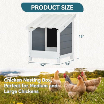 PETSFIT 1 Hole Chicken Nesting Box-All Weather PVC Roof, Natural Wood Design with Privacy Back Panel for Hens-Wall Mounted or Floor Use in Coops, Farms, Backyards,Easy to Assemble and Clean - size: 1 Holes
