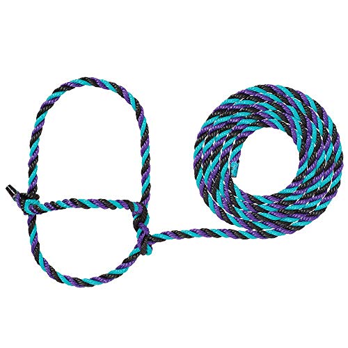 Weaver Livestock Braided Poly Rope Cattle Halter, Adjustable, Modern Style Cow Calf Halter, Livestock Handling Equipment for Showing, Blue/Black/Gray