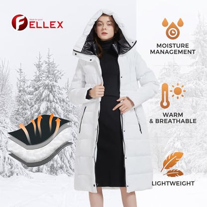 IKAZZ Women's Winter Coats, Thickened Warm Insulated Vegan Down Long Parka Jacket with Hood - color: White, size: XX-Large