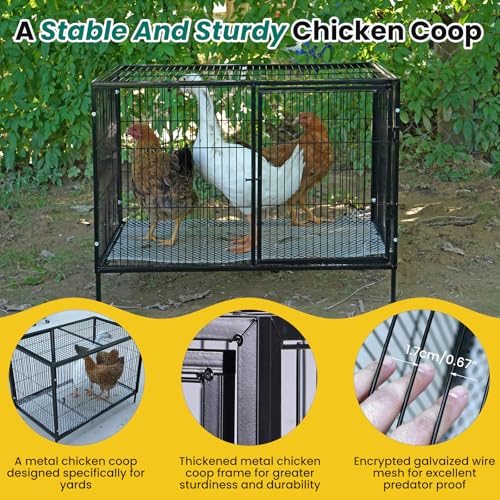 Metal Small Chicken Cage for 4-6 Chickens with Floor, Portable Rabbit Hutch with Top & Side Opening Doors and Quickly Lock for Poultry Hen Goose Duck, 33.5"x23.6"x27.5"
