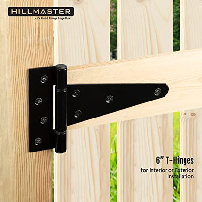 HILLMASTER 6 Inch T-Strap Heavy Duty Shed Door Hinges Gate Strap Hinges Black Tee Hinge Wrought Hardware for Wooden Fences,Yard,Barn Door,Rustproof (4 Pack) - size: 6in 4Pack