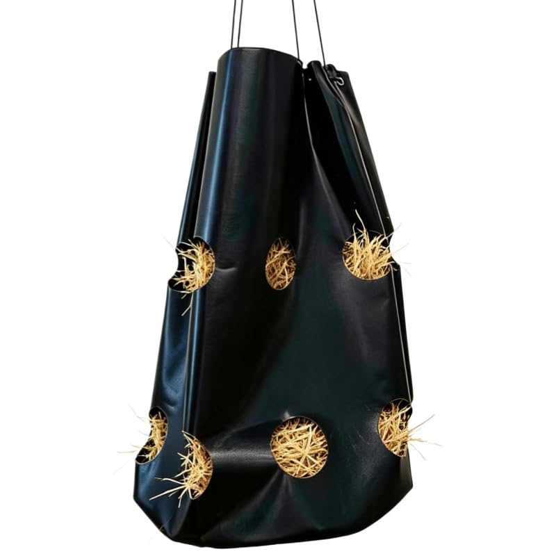 Horse Feed Bag - Large Capacity 600D Tear Resistant Fabric with Hanging Rope and Reinforced Metal Connection - Slow Feeder for Horses Goats and Sheep Used in Stalls Barns or Trailers