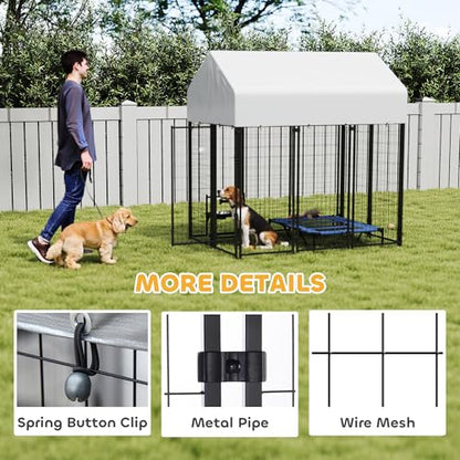 PawHut Outdoor Dog Kennel with Roof, 6' x 4' x 6' Heavy Duty Welded Wire Dog Playpen Enclosure with Escape-Proof Lock, UV-Resistant & Waterproof Cover, for Large Dogs, Chickens, Ducks, Silver - size: 48.0"L x 72.0"W x 72.0"H, style: Single Room