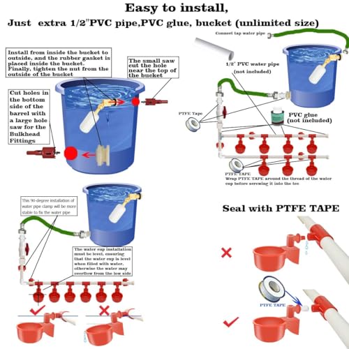 Complete Set Pipeline Automatic Chicken Waterer System,1/2" PVC Pipe Accessories DIY Kit with 2 Hose,chicken water cup,chicken waters,poultry waterer,Duck water feeder for Quail Chicken Duck Goose