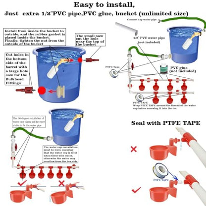 Complete Set Pipeline Automatic Chicken Waterer System,1/2" PVC Pipe Accessories DIY Kit with 2 Hose,chicken water cup,chicken waters,poultry waterer,Duck water feeder for Quail Chicken Duck Goose