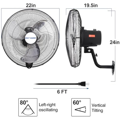 BILT HARD 20" 5200 CFM Wall Mounted Fan with Remote Control, 9-Speed Oscillating Wall Fan with DC Motor, High Velocity Whisper-Quiet Industrial Shop Fan for Garage, Warehouse - size: 20 inch DC Motor