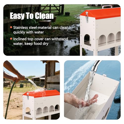 15Lb Automatic Chicken Feeder, Metal Gravity Chicken Feeder | Poultry Feeder Trough for Chickens Turkeys Quails, Chicken Coop Feeder, with 10 Feeding Openings Adjustable Legs