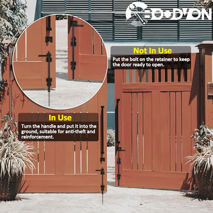 24 Inch Cane Bolt Gate Drop Rod Heavy Duty Gate Hardware, Gate Ground Latch for Wooden Fences, Metal Gates Doors Stopper for Gate Ground, Wrought Iron Gate Latches, Black Finish(1 Pack) - size: 24 Inch