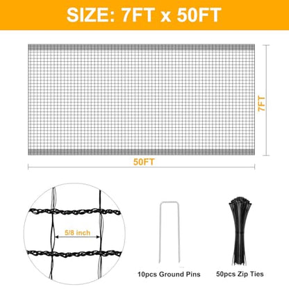 Deer Fence Netting, Plastic Mesh Fence 7x50ft - 55gsm Heavy Duty Black Plastic Deer Fencing Temporary Garden Fence Netting for Yard Protection from Deer Dog Chicken Critter Barrier - Reinforced Edge - size: 7 x 50 Feet