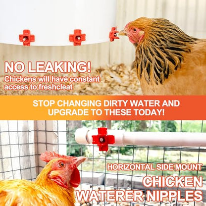 ZenxyHoC Horizontal Chicken Waterer Nipples, Automatic Poultry Watering System with Drill Bit, Leak-Proof & Side Mount Drinker Feeders for Chickens (Pack of 10)