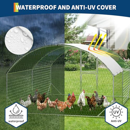 Garvee Large Metal Chicken Coop, 13.1 ft Metal Chicken Run with Waterproof UV Resistant Cover & Double Doors, Walk-in Poultry Coop for Yard - size: 9.8' x 13.1' x 6.6'