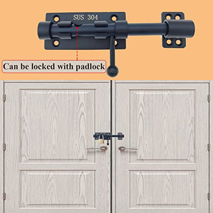 8in Slide Bolt Gate Latch 304 Stainless Steel Barrel Bolt Latch Heavy Duty Door Security Lock Thickened Door Latches Hardware with Mounting Screws for Barn Fence Shed Basement - color: 8in Black