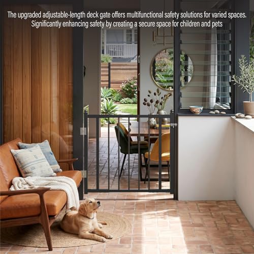 Deck Railing Gate Outdoor, Upgraded Expandable 3 to 4 FT.W x 36in.H, with Latch, No Cutting Required, Freestanding Pet Gate for Large Openings, Stairs, Hallways, Doorways, Deck, Yard (Black) - color: 36in