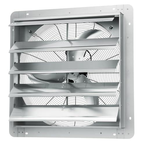 VEVOR 24'' Exhaust Fan, Wall Mounted Attic Fan with Variable Speed, 3320 CFM, Automatic Shutter, Ventilation and Cooling, Silver, Fan Only - size: 24 Inch