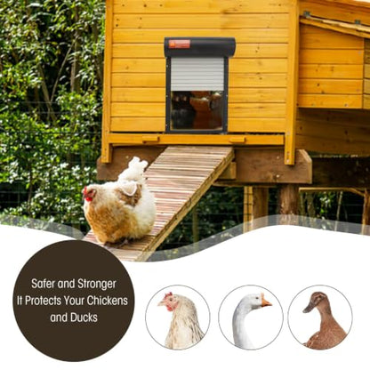 Metal Solar Powered Door for Duck Goose Farm, Automatic Chicken Coop Door, Roller Shutter Coops Cages with Timer Manual Mode for Protecting Poultry (Black)
