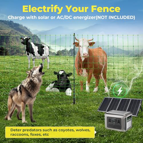 Electric Fence Netting, 164'L x 49.6" H, Portable Electric Fence for Livestock, Goat, Cattle, Sheep, PE Net Fencing Kit for Backyards, Ranches, Farms, Patio, Goat Fencing with 14 Posts Double Spiked