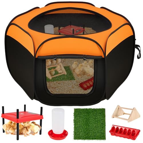 Brooder Box for Chicks Starter Kit,Dual Doors Chicken Brooder Playpen with Chick Heating Plate,Nesting Pad,Feeder & Waterer,Portable Chick Enclosure for Baby Chicks,Ducks & Quail,Holds Up to 15 Chicks