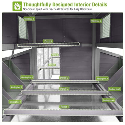 GUTINNEEN Large Chicken Coop with Run for 8-10 Chickens, Wooden Outdoor Hen House with 3-Section Nesting Box, Walk-in Poultry Cage, Pull-Out Metal Tray, Multiple Perches, Secure Ventilated Design - size: 118.1"L x 53.5"W x 49.6"H