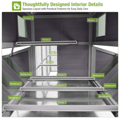 GUTINNEEN Large Chicken Coop with Run for 8-10 Chickens, Wooden Outdoor Hen House with 3-Section Nesting Box, Walk-in Poultry Cage, Pull-Out Metal Tray, Multiple Perches, Secure Ventilated Design - size: 118.1"L x 53.5"W x 49.6"H