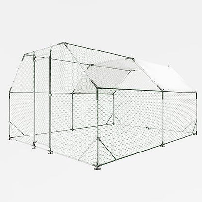 10ft x13ft Galvanized Walk in Chicken Coop, Large Metal Chicken Run Pen with Waterproof UV Roof Cover, Outdoor Chicken House Coop for Backyard Chickens Ducks Quail Rabbits