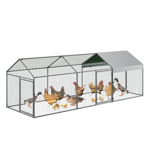 Metal Chicken Coop, 120" X40" X40" Large Chicken Run with 3 Doors, Chicken Run for Yard with Waterproof and Anti-UV Cover, Walk in Poultry Cage for Rabbit Duck Goose, Silver - color: Silver, size: 120×40×40 inches