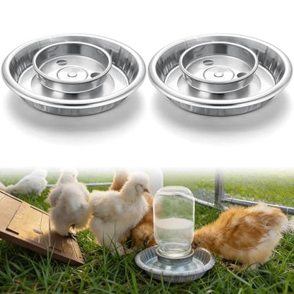 Potchen 2 Pcs Baby Chick Feeder and Waterer Base, Galvanized Steel Feeding Tray with 8 Holes, 1 Quart Compatible with Mason Jars & Standard Jars for Small Birds Chicks(Waterer) - style: Waterer
