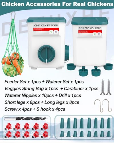 Chicken Feeder and Waterer Set, 1.9 Gallon/17.7 Pounds, Automatic Chicken Feeders and Chicken Waterer, Detachable for Chick, Duck & Quail Coop Use, Outdoor Farm & Backyard (Upgraded) - size: 1.9 Gallon Upgraded
