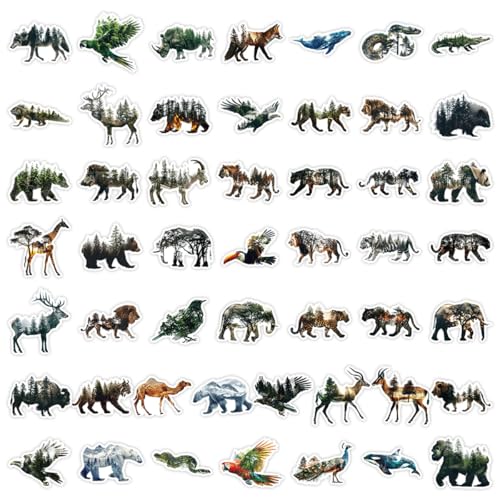 50 Pcs Nature Animal Doodle Stickers Waterproof Vinyl Decals for Water Bottle, Computer, Phone Creative Stationery Stickers Wholesale - color: Nature
