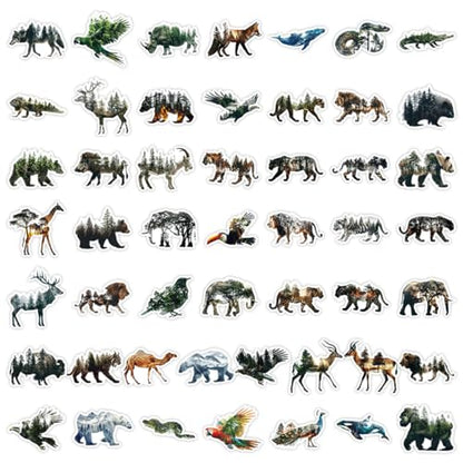 50 Pcs Nature Animal Doodle Stickers Waterproof Vinyl Decals for Water Bottle, Computer, Phone Creative Stationery Stickers Wholesale - color: Nature