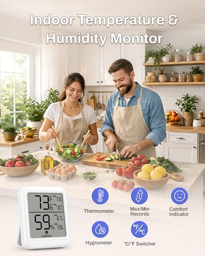 BN-LINK Digital Hygrometer Indoor Room Thermometer, Accurate Temperature and Humidity Meter with Large LCD Monitor for Home, Bedroom, Terrarium, Incubator, Greenhouse, 2 Pack - size: 2 Pack