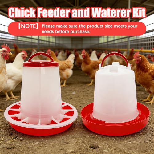 Chicken Feeder and Waterer Set, Chick Poultry Feeding Equipment Kit Automatic Feeding and Watering for Baby Turkey Guinea Fowl Quail Pigeons Ducks(2.2lb+1L)