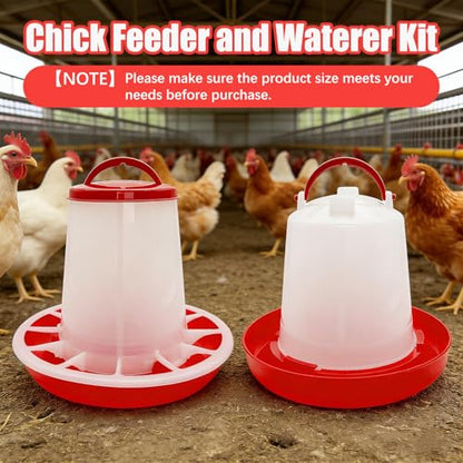 Chicken Feeder and Waterer Set, Chick Poultry Feeding Equipment Kit Automatic Feeding and Watering for Baby Turkey Guinea Fowl Quail Pigeons Ducks(2.2lb+1L)